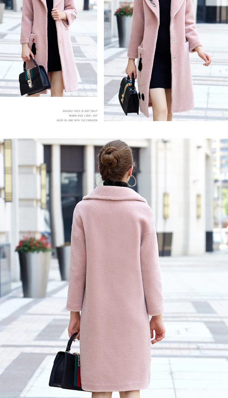 AYUNSUE, модное пальто из натуральной овечьей шерсти, Женское зимнее теплое пальто из натурального меха, длинные шерстяные куртки для женщин, пальто P705