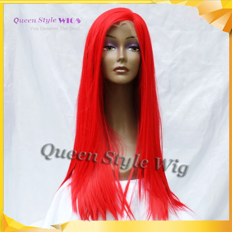 Mermaid Bright Red Color Cosplay Wig Long Silky Straight Hot Fire Red