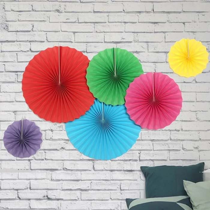 New Orange Set Paper Crafts Home Hanging Decoration Party Birthday Wedding Baby Shower Sunshine Bright Color Paper Fan - Цвет: style 17
