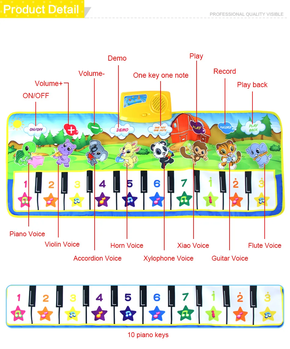 Детские игрушки 100x36 см играть коврики запись ковры 8 Инструменты тон ковёр с дизайном «пианино» раннего образования игрушечные лошадки для детей животны