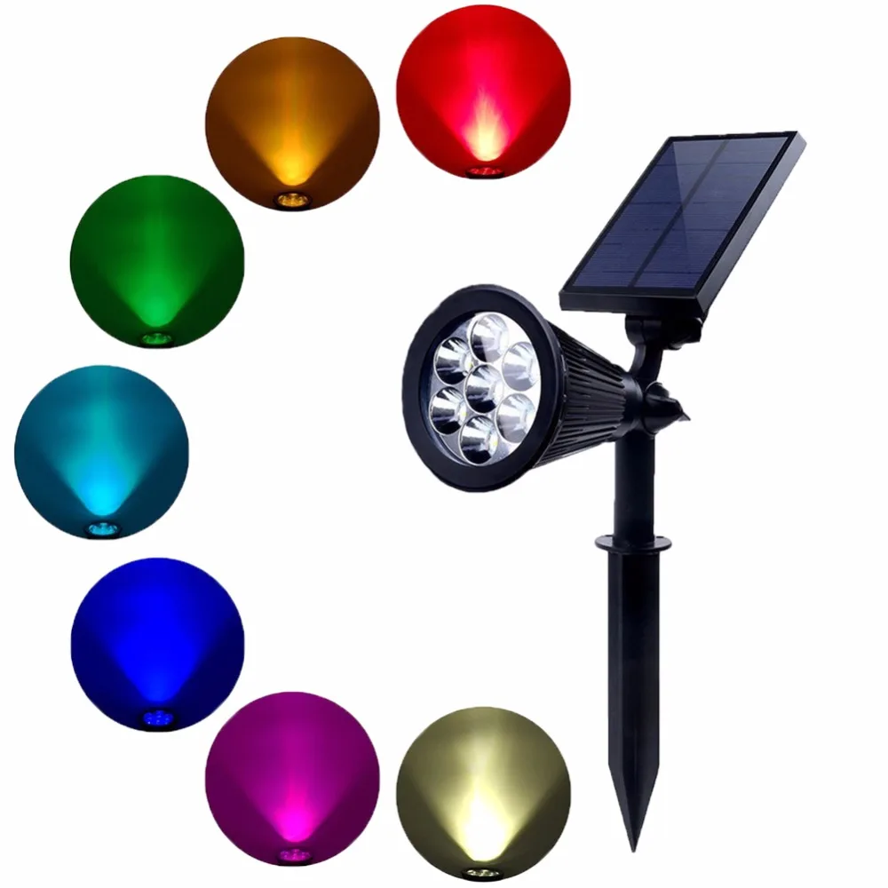 Movido a Energia Jardim ao ar Luz à Prova Asafee Solar Spotlight Ajustável Lâmpada 7 Led Rgb In-ground Dwaterproof Água Paisagem Parede Luz Livre