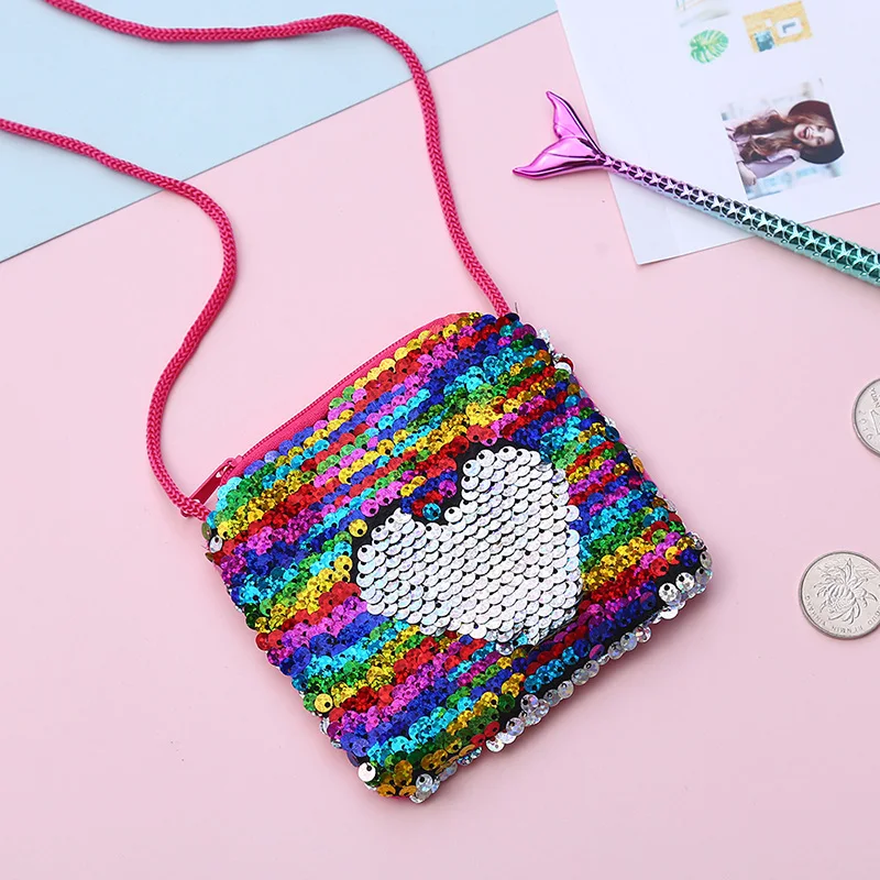 

2019 new diagonal small square bag DIY children's sequins small wallet shoulder slung cartoon sequins purse women