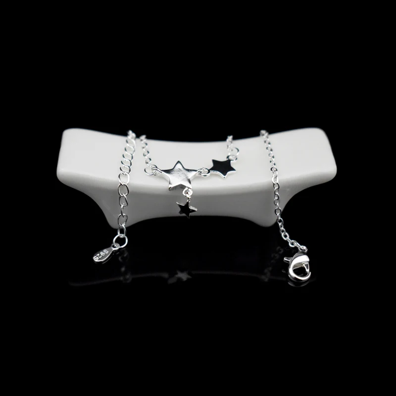 New Fashion Three Stars Pendant Anklets Bracelet 925 Sterling Silver Simple Charm Star Ankle Chain For Women&Girl Jewelry Gift