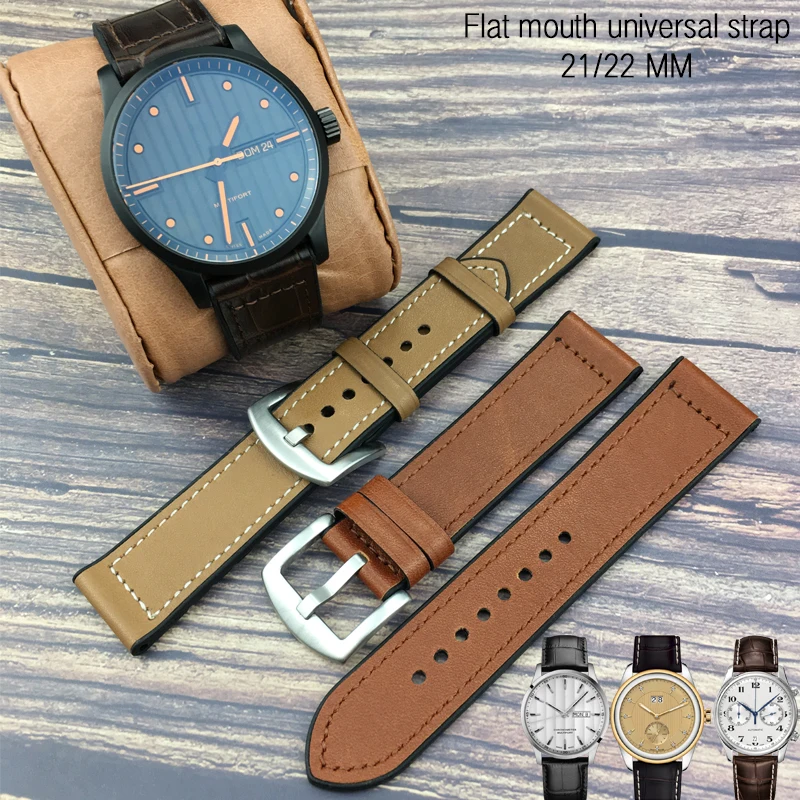 

21mm 22mm Italian Cowhide Watch Strap Needle Buckle Universal Watchband for Omega Seamaster Role Submariner IWC Mido Watch