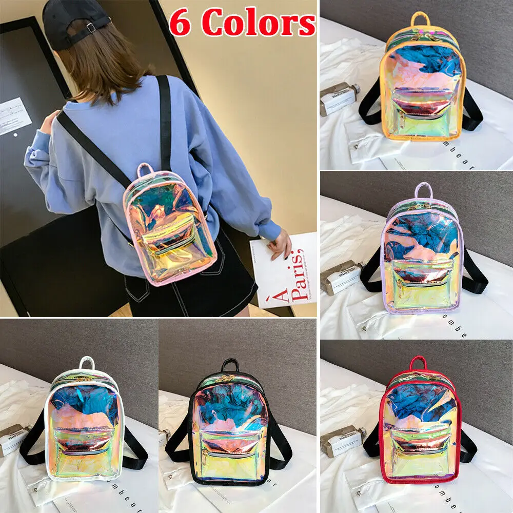 

2019 Fashion Mini Womens Transparent Holographic Laser Backpack Makeup Bag Pencil Case Card Wallet Handbag