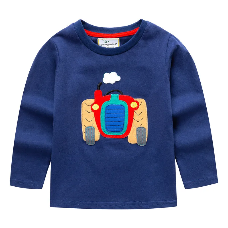 

Jumping meters baby boys new designed cartoon t shirts with applique a cute truck kids long sleeves spring autumn clothes tops