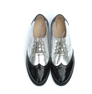Модные женские туфли на плоской подошве из лакированной кожи с круглым носком и шнуровкой; женские винтажные Туфли-оксфорды с резным узором; женские туфли-Дерби; Размеры 33-47