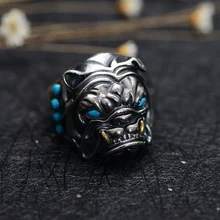 MetJakt винтажный тайский серебристый кольцо с дизайном «бульдог» с натуральным бирюзой Твердое Серебро 925 пробы Открытое кольцо для мужчин Панк ювелирные изделия