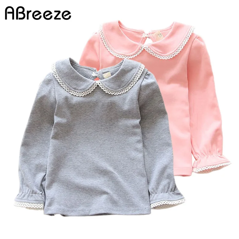 

Abreeze New children T-shirts for girls spring autumn cotton girls clothing pink white kids Tee solid girls long sleeve shirts