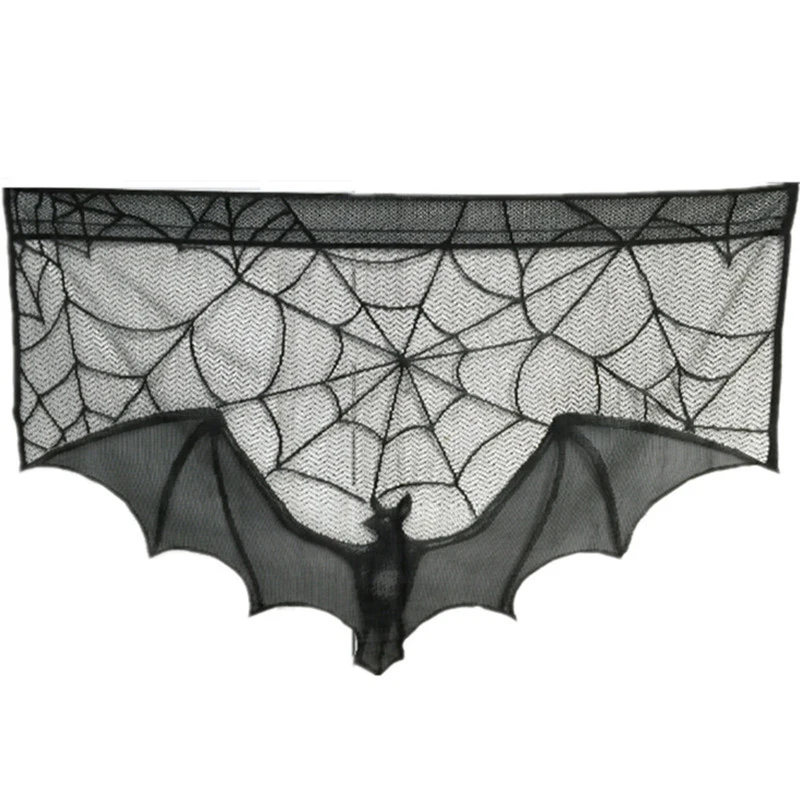 

Halloween black bat lace curtains for Kitchen Voile Pelmet Curtain for Living Room Home Decor Short Door Curtains for Bedroom
