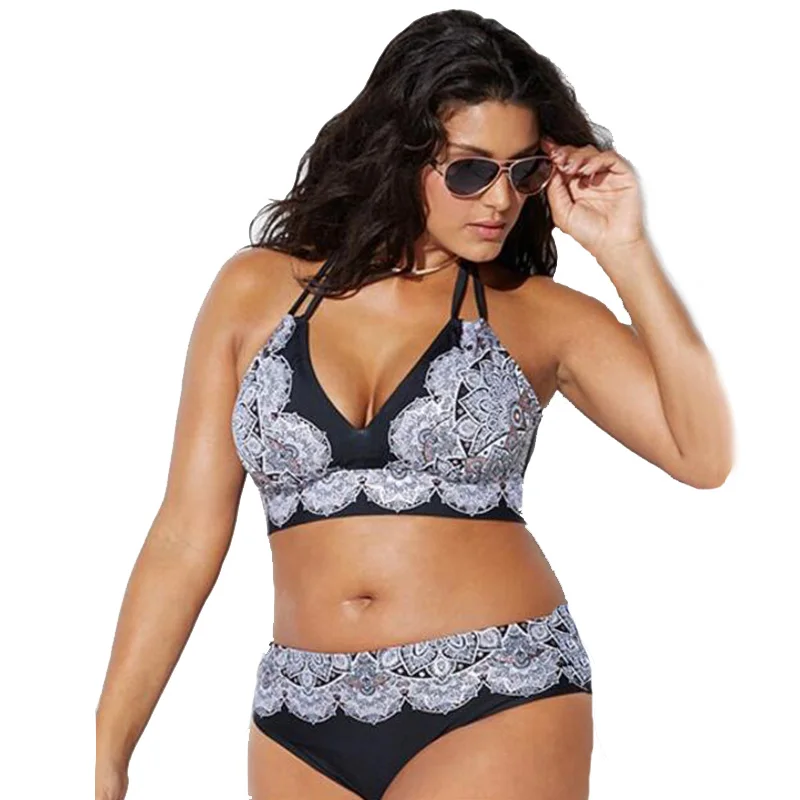 

Printed High Waist Swimsuit Bikini Set Sexy Halter Bikinis Women Push Up Swimwear Plus Size Banting Suit Swim