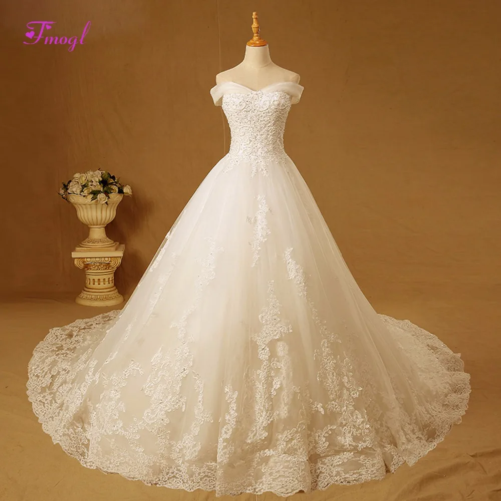 

Detmgel New Graceful Appliques Boat Neck Lace Up A-Line Wedding Dresses 2020 Luxury Beaded Princess Bridal Gown Vestido de Noiva