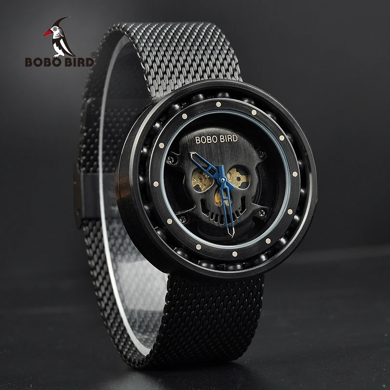 BOBO BIRD Business Swiss Movement Men Watch Rotation Dial Skull Face Timepiece drop ship L-Q21