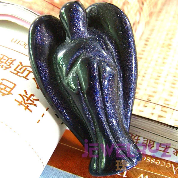 

2019 New Arrival Natural Beautiful Blue Goldstone Angel Charms Statue Carved Angel Figurine With Wing Pendant Stone Pendants