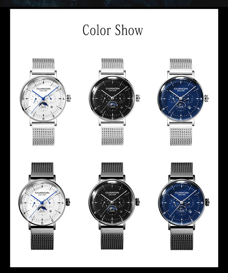 GUANQIN Tourbillon автоматические водонепроницаемые часы, мужские наручные часы со скелетом, мужские механические 3D часы Curver, мужские часы