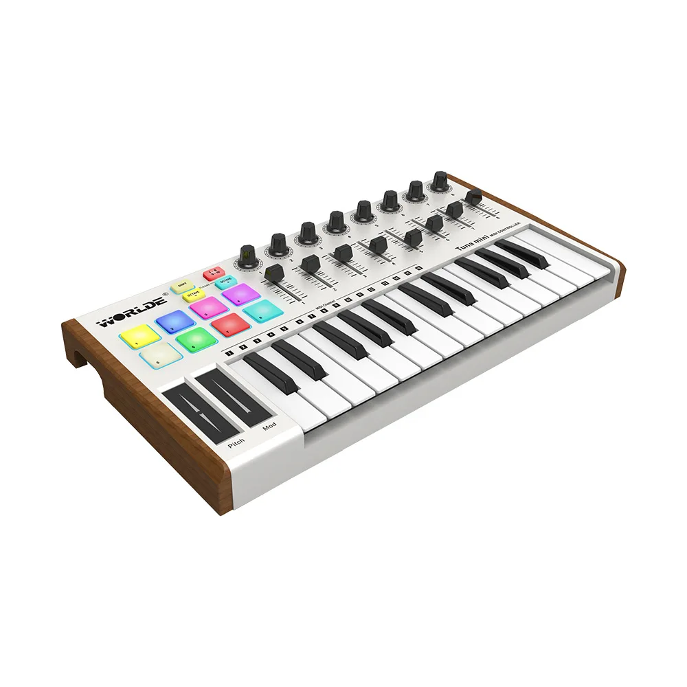 Ультра портативный мини контроллер WORLDE TUNA 25 клавишный USB MIDI клавиатуры 8 RGB с