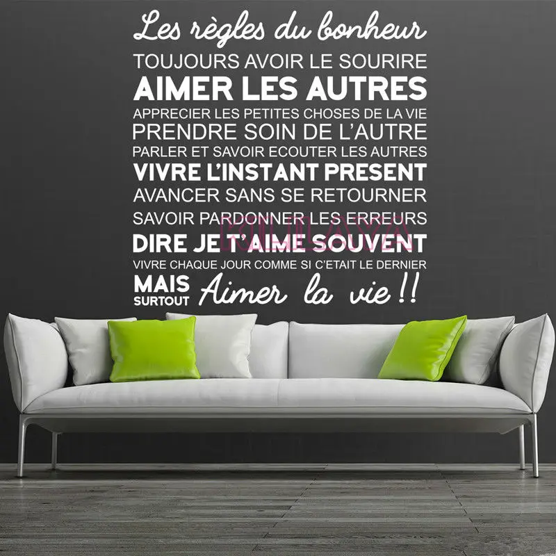 French Citations Wall Stickers The Rules Of Happiness Vinyl Wall Sticker Walls Decals Home Decor Living Room Decoration Wall Art Sticker Art Deco Art Boxingsticker Clip Art Aliexpress