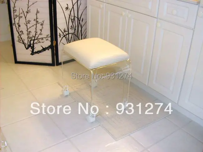 One Lux Elegant Acrylic Vanity Stool With Casters Rolling Lucite