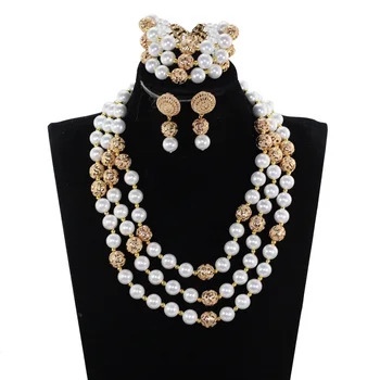 

Luxury White Pearl Bib Party Necklace Jewelry Sets for Women, Gift for Lover Beautiful Pearl Necklace Jewelry Set PE672