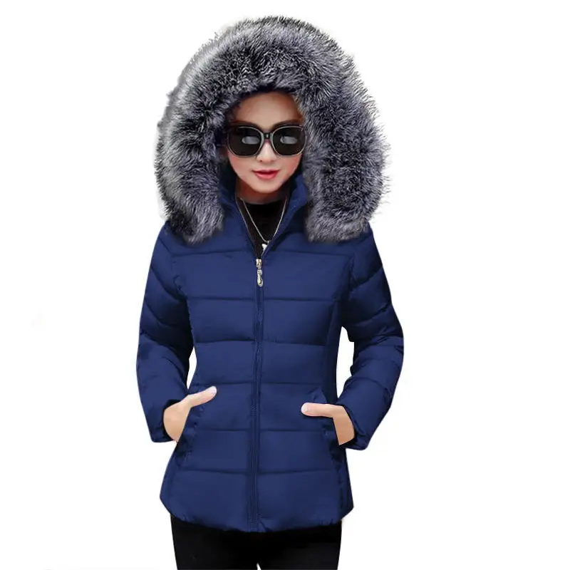 

New Winter Coat Women With Detachable Hat Faux Fur Collar Zippers Pockets padded Ladies Cotton Coat Winter Jacket Womens Parkas