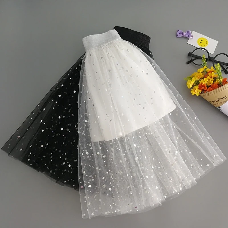 Children Summer Spring 2-13Y Girls skirts Star Pattern Printed Knee-length Cute Children's Mesh skirt Child Princess Long Skirt Children Summer Spring 2-13Y Girls skirts Star Pattern Printed Knee-length Cute Children's Mesh skirt Child Princess Long Skirt