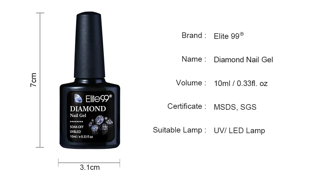 Elite99 10 мл Diamond Цвет Гель-лак для ногтей, УФ-светодиодный Гель-лак Сияющие Блестки для ногтей гель для ногтей, длительного действия, основа, лаки для полировки