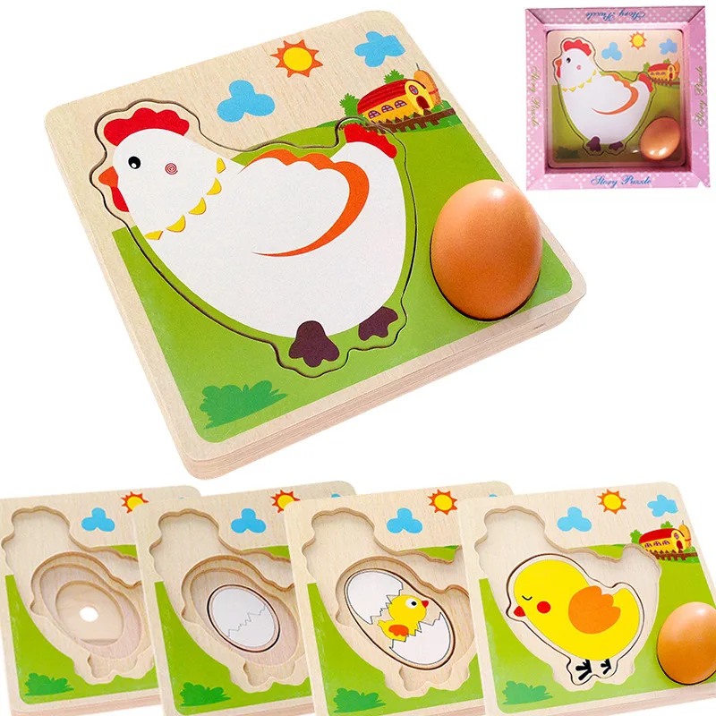 

Chicken grow up puzzle with wooden egg for kids gift