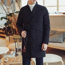 Зимнее пальто в китайском стиле, Мужская однотонная парка, модное пальто, верхняя одежда, мужская зимняя длинная куртка с хлопковой подкладкой, Ретро стиль, толстая, Размер 5XL