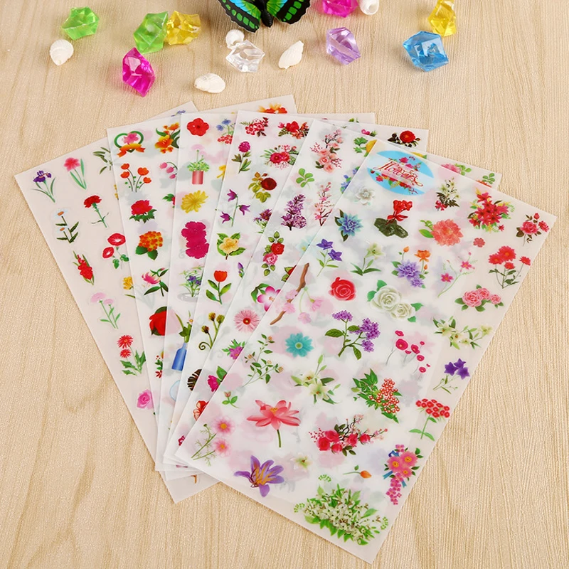 1 Set Cartoon Diary Decoration DIY Scrapbook Stationery Stickers Student Gifts Rectangle Flower Pattern Sticker Cute Sticky Note |