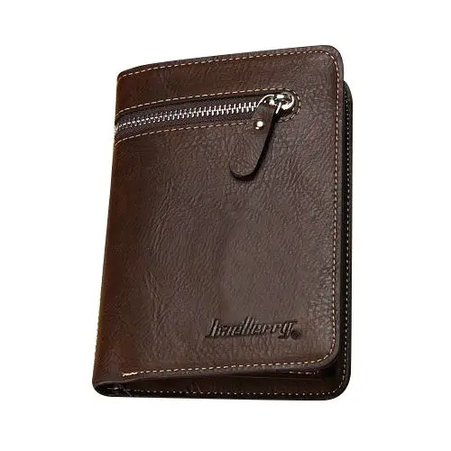 

FGGS-baellerry 1x deep coffee color PU leather men short zipper vertical section large capacity multi-card wallet wallet size