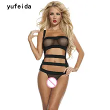 YUFEIDA пикантные Модные женские нижнее белье комбинация черный ремешок рейв Тедди женское белье клетка бондаж ночное белье