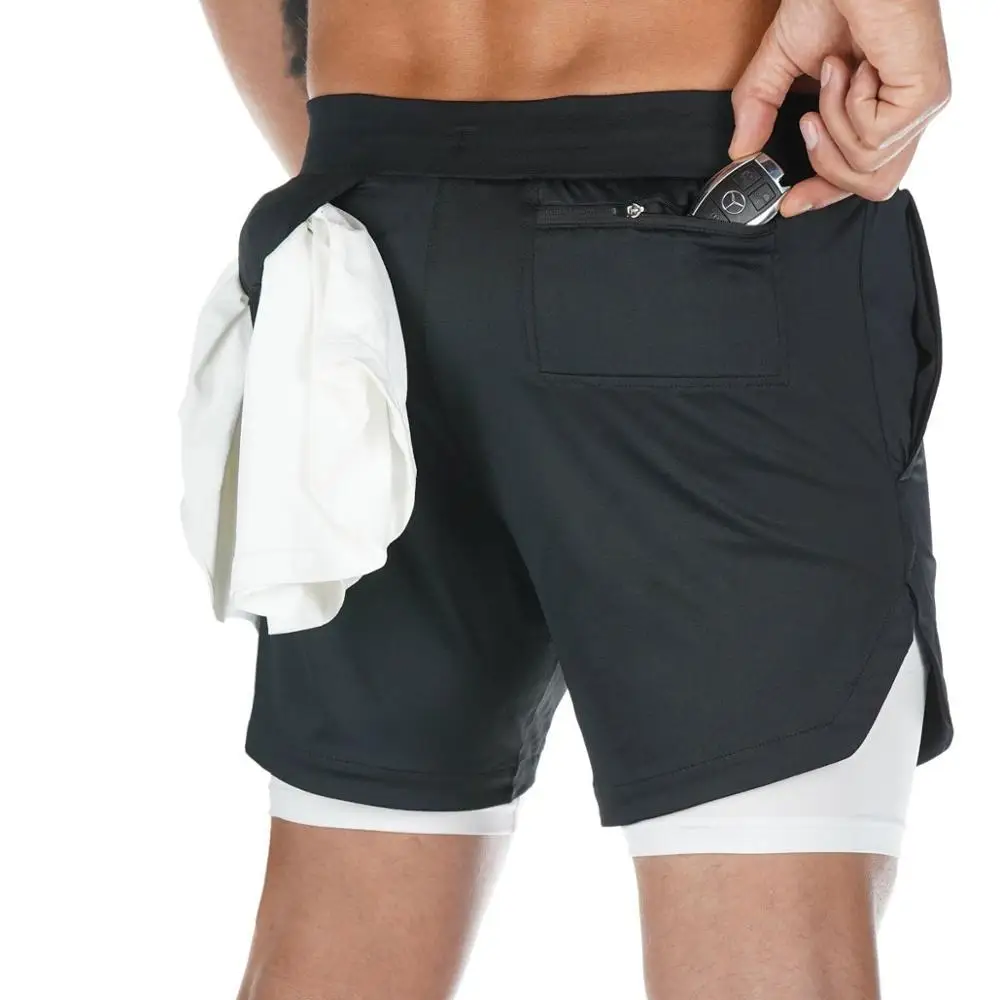 

New Summer Double-Deck Mens Fitness Bodybuilding Breathable Quick Drying Joggers Shorts Gyms Men Casual Running Sports Shorts