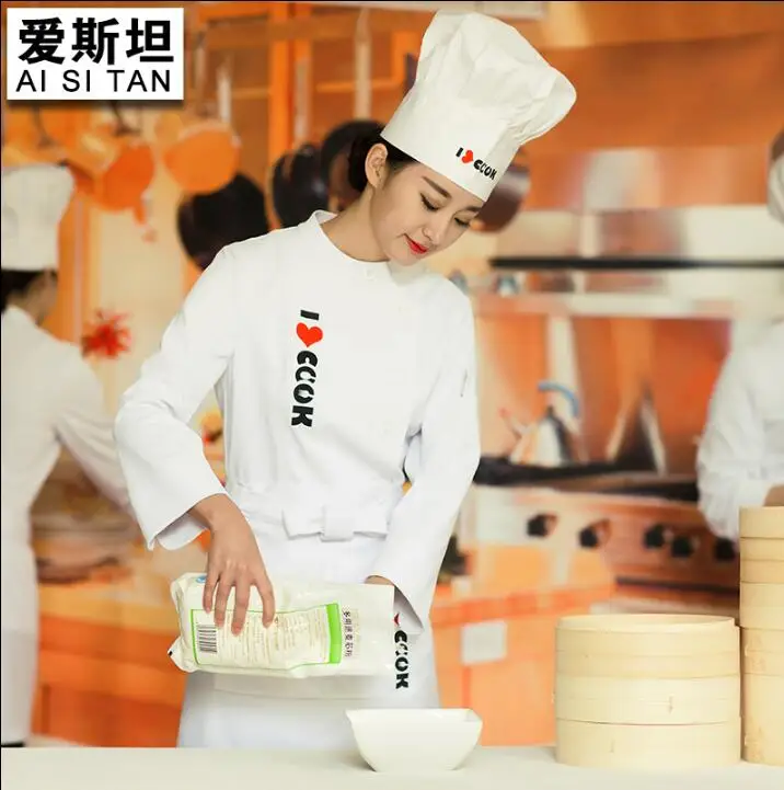 

High Quality Pastry bakery work clothes White Restaurant chef uniform Woman I LOVE Cook