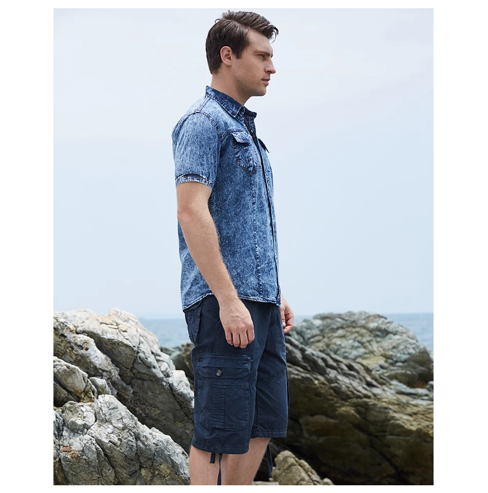 NP Men's Denim Shirt Men's Denim Washed Short-Sleeved Denim Shirt