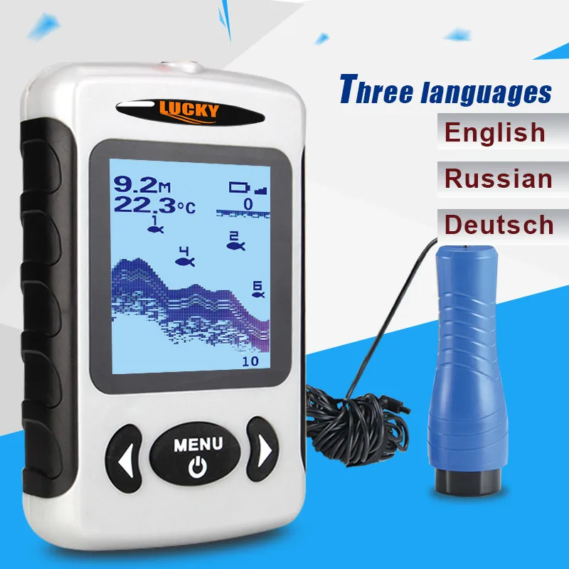 محظوظ FF718D-Ice 2.2 بوصة LCD المحمولة صياد السمك في الهواء الطلق 200 KHz/83 KHz المزدوج سونار تردد 100 M الأسماك كاشف ل الجليد الصيد