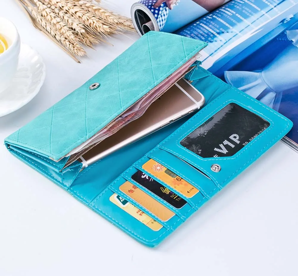 Женский однотонный кожаный кошелек с застежкой, Длинный кошелек, держатель для карт, сумочка monederos para mujer carteira