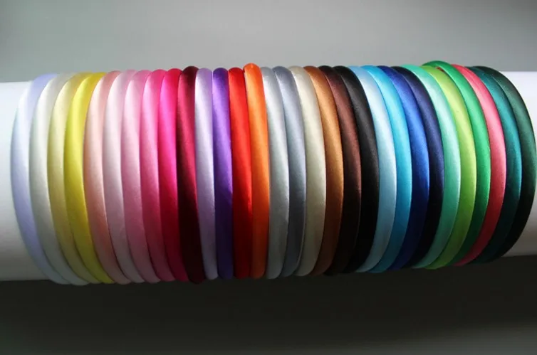 

1cm Plain Solid Color Satin Covered Resin Hairbands,Ribbon Covered Adult Kids Headbands kids 50