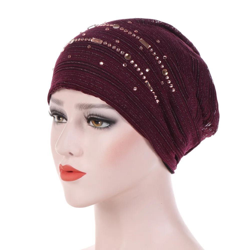 Scarfs For Ladies Muslim Scarves Casual Scarf Rhinestone India Hat Muslim Ruffle Cancer Chemo Beanie Turban Wrap Cap W625