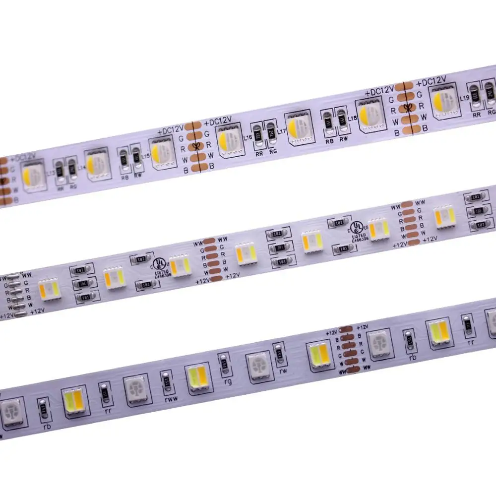 Koop 12mm PCB RGBCCT LED Strip 5050 12 V 24 V 4in1 5 Kleuren 5 in1 Chips RGB + WW + CW 60 LEDs m 5 m partij RGBW RGBWW LED Strip Licht 5 m partij.