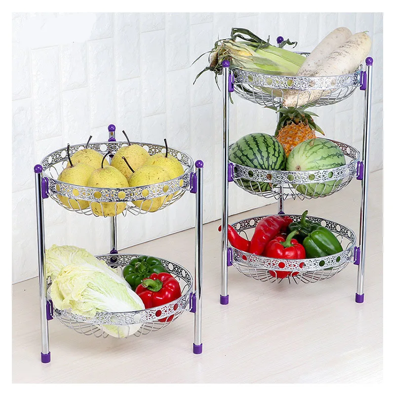 2-Tier Multi-use Metal Fruit Basket Bowl Stand Wire Organizer Vegetable Caddy
