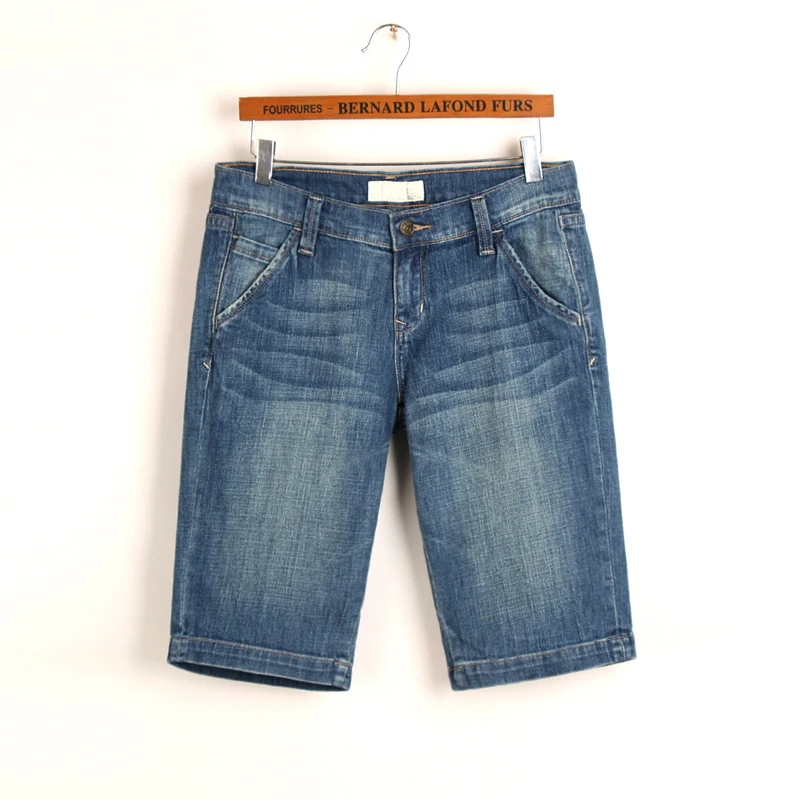 

Summer women fashion straight style water wash knee length casual jeans female trendy color plus size denim cotton bottom capris