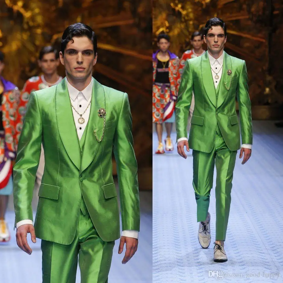 Модные Блестящие Зеленые смокинги для жениха, отличное мужское свадебное платье, мужские деловые вечерние костюмы для выпускного вечера, праздничный костюм(пиджак+ брюки+ галстук+ жилет