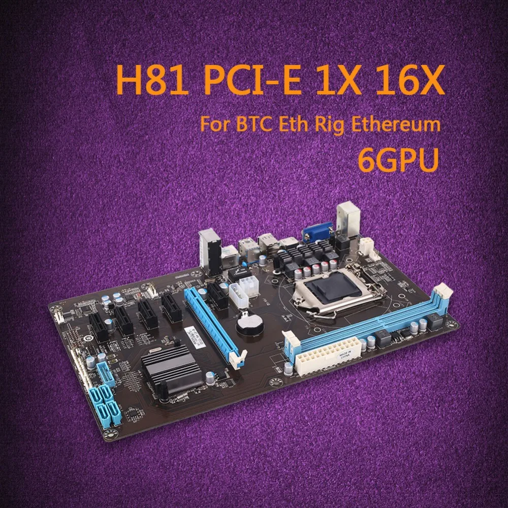 التخليص H81 6GPU عالية السرعة جديد موسع الناهض بطاقة PCI-E 1X التعدين اللوحة المتكاملة الرسومات صريحة تزوير Ethereum مينر