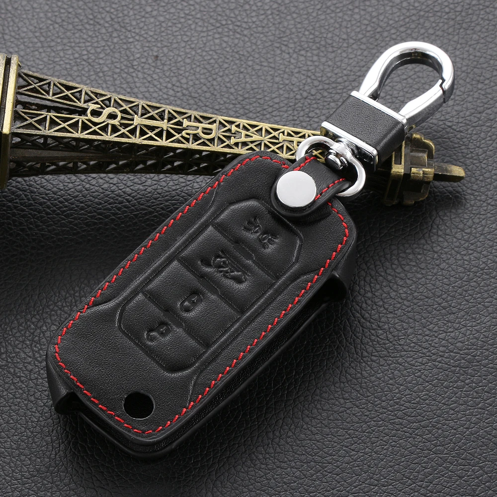 

AndyGo Flip Keyless Shell Skin leather Case Fob Styling Holder 4 Button Remote Key Cover Key Chain For Jeep Renegade Accessories