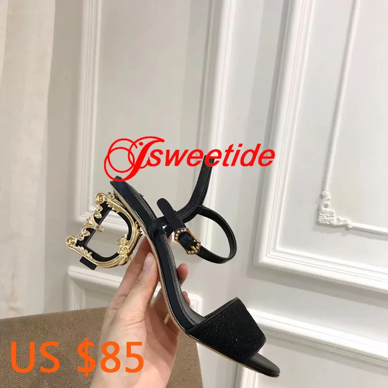 

New Sexy sandals women Sequin high heels slippers for ladies summer Ankle Buckle Party Brand special Openwork heel Sandals