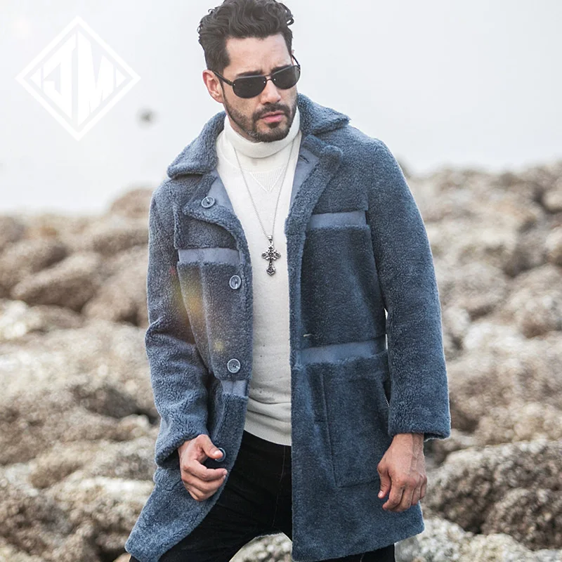 2018 new sheep shearing men's jacket double-sided wearing long lapel lamb hair coat | Мужская одежда