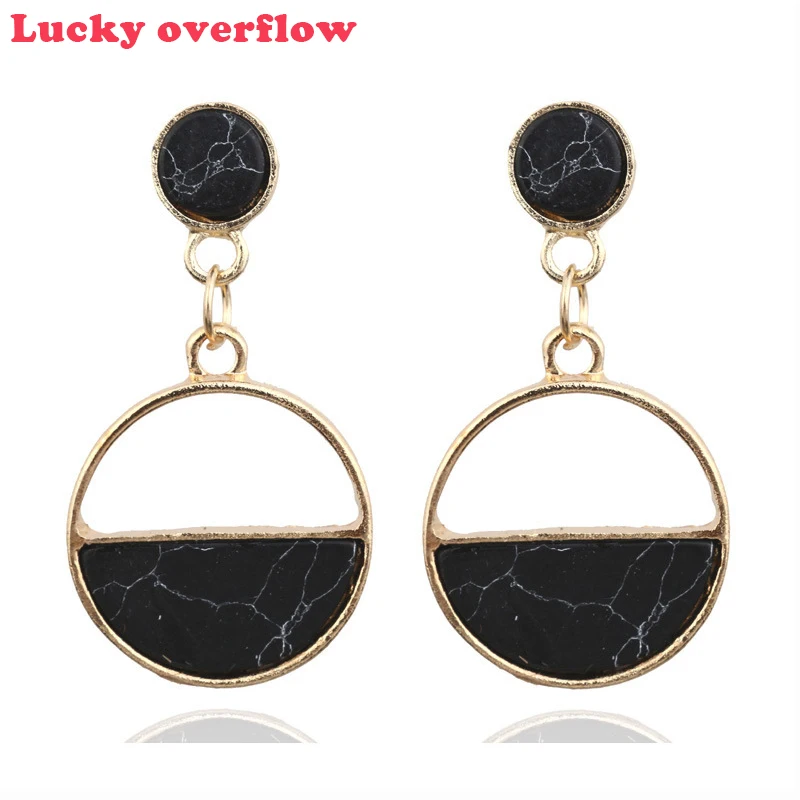 

Luckyoverflow Fashion Geometric Circular Marble Long Earrings Girls Popular Earrings Women Earrings Temperament Jewelry CE0602