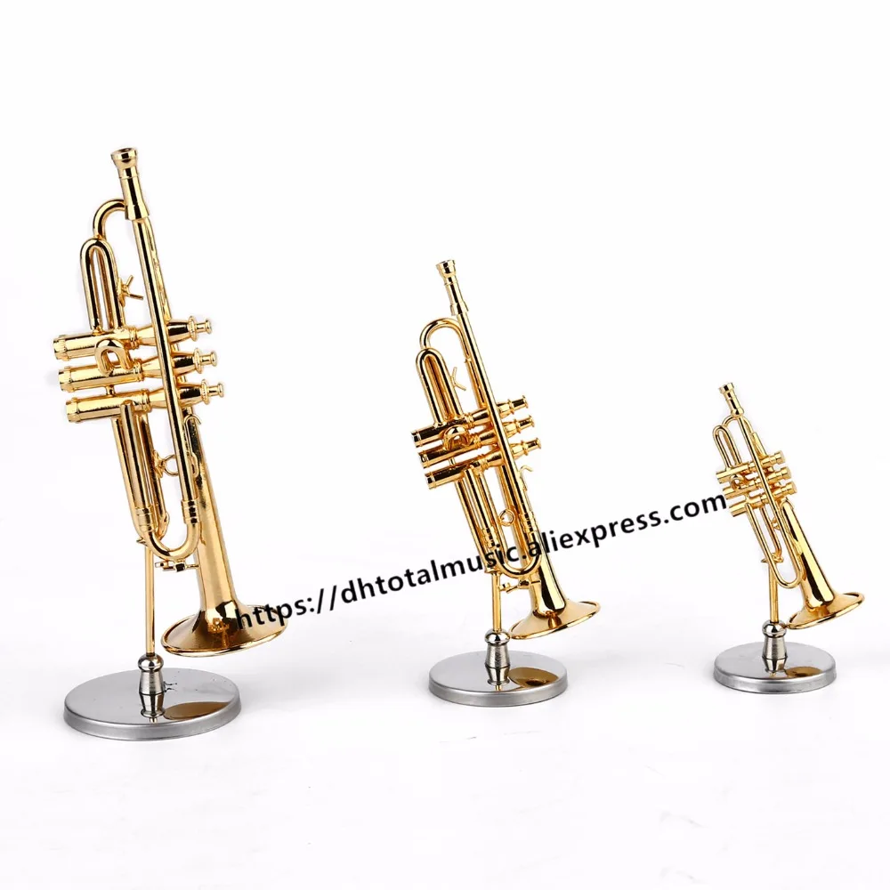 

Dh Mini Trumpet Christmas Gift Home decorations Miniature Trumpet Musical Instrument Model Small Horn Toys with Case and Stand