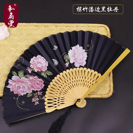 Шелковый крашеный лаком веер с пионами Ханчжоу ремесло женское складное украшение в форме веера подарок ремесло - Цвет: 9