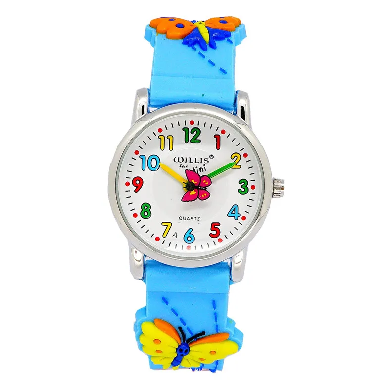 2018 Уиллис бренд студентов 3D мультфильм бабочка вторая рука кварцевые наручные часы детей обувь для девочек маленькие часы дети